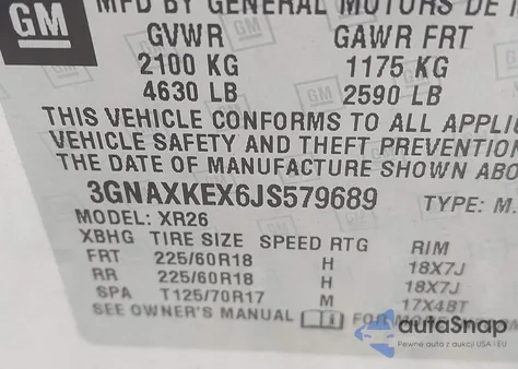 2018 Chevrolet Equinox Lt from USA, damaged, VIN 3GNAXKEX6JS579689